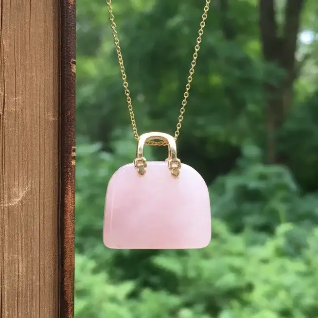 Pendentif Sac à main en Quartz rose (PE1835 - 1)