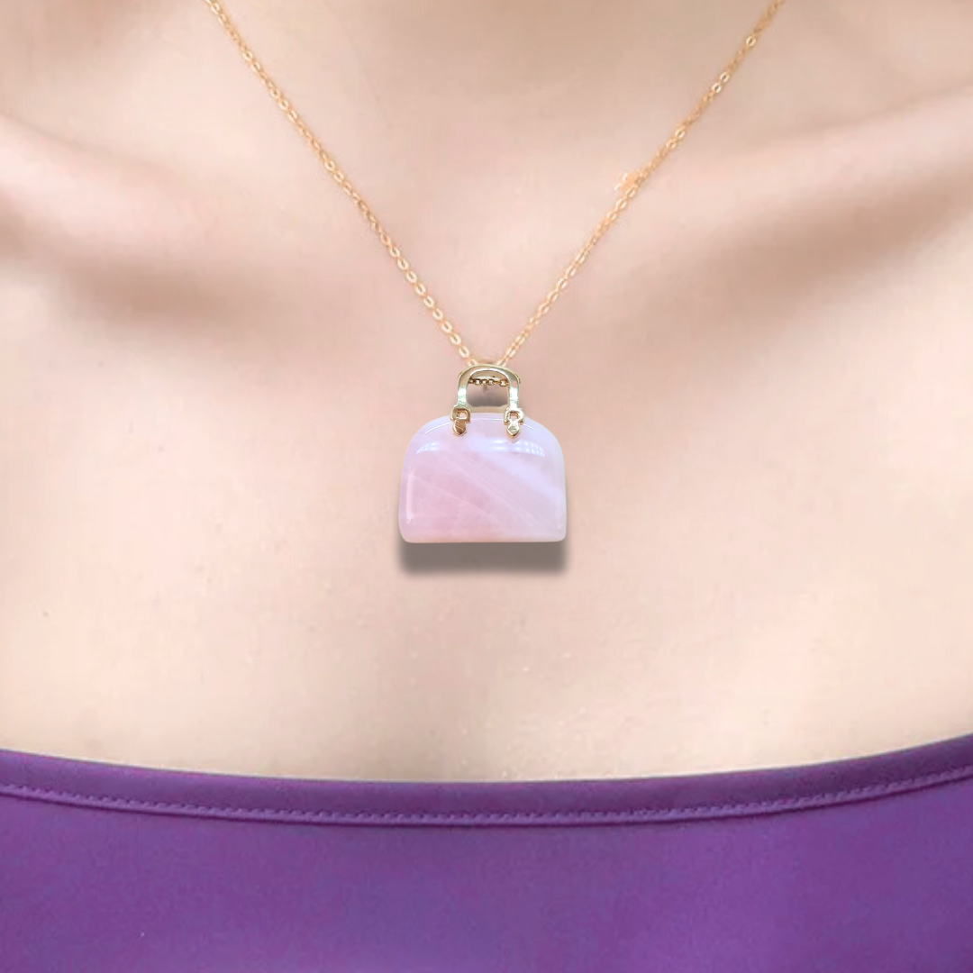 Pendentif Sac à main en Quartz rose (PE1835-2)
