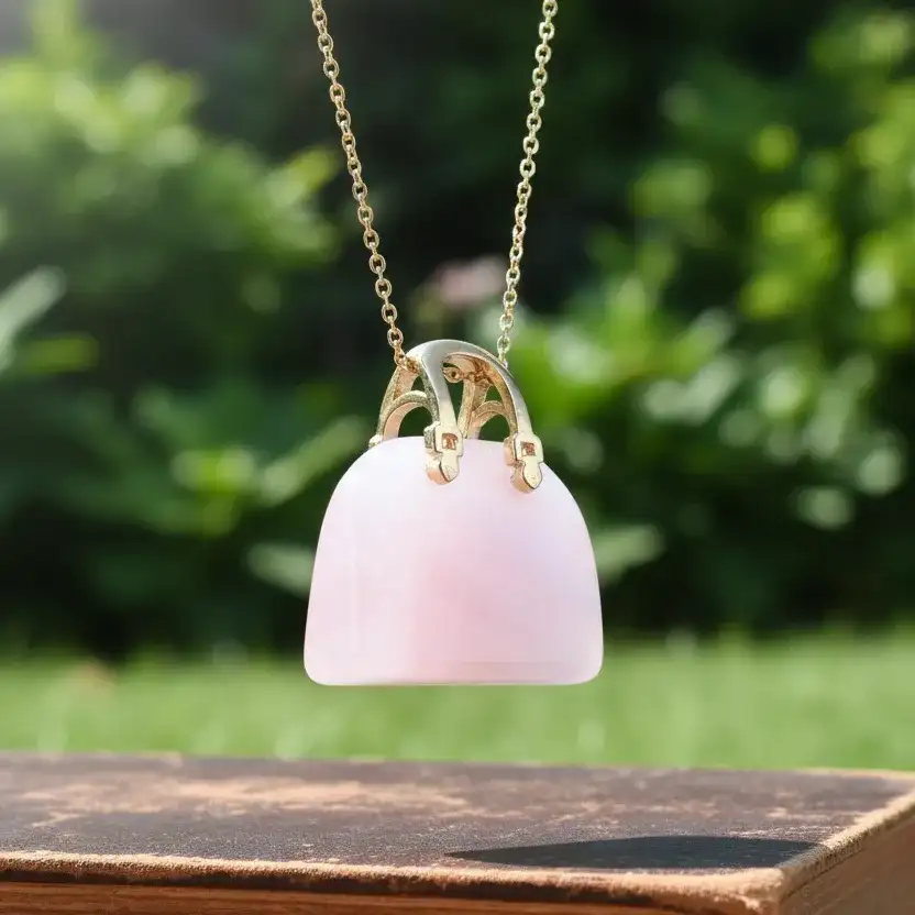 Pendentif Sac à main en Quartz rose (PE1835 - 2)