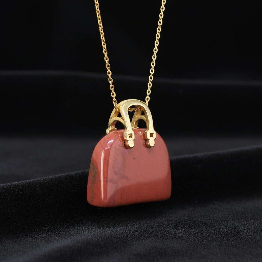 Pendentif Sac à main en Jaspe rouge (PE1836-1)
