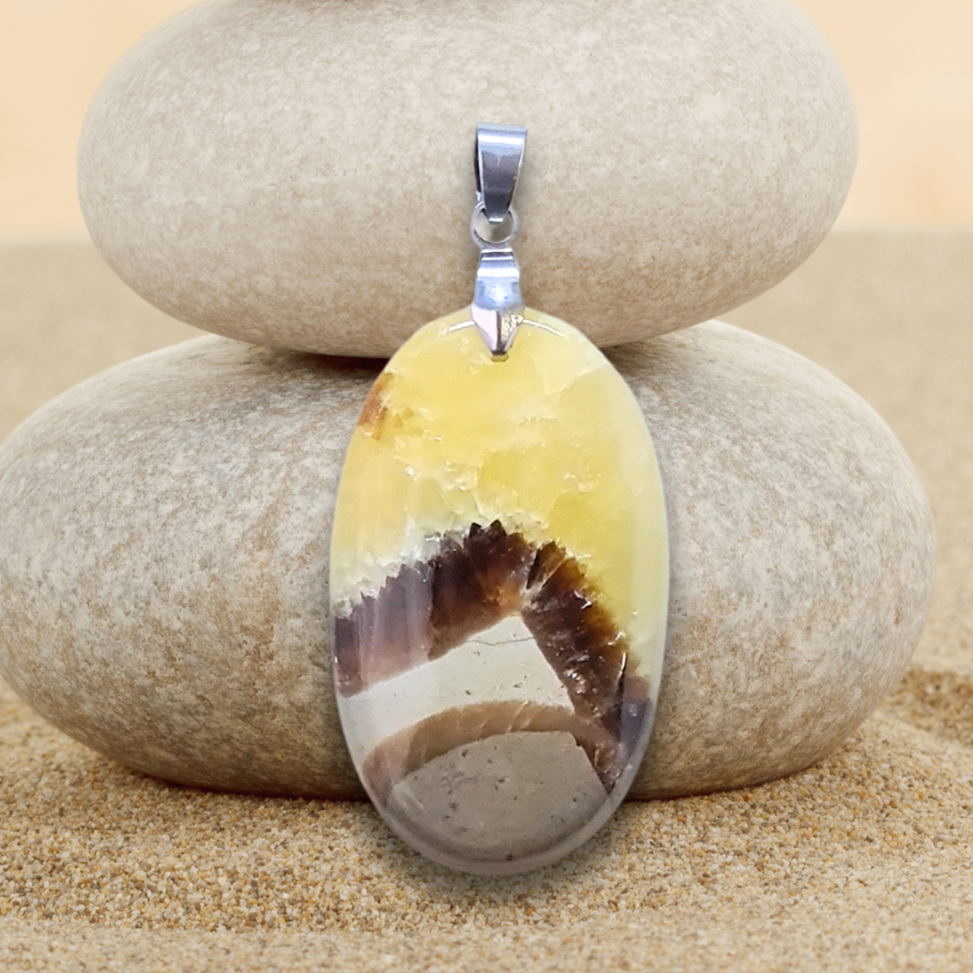 Pendentif en Septaria et Calcite jaune (PE2018)