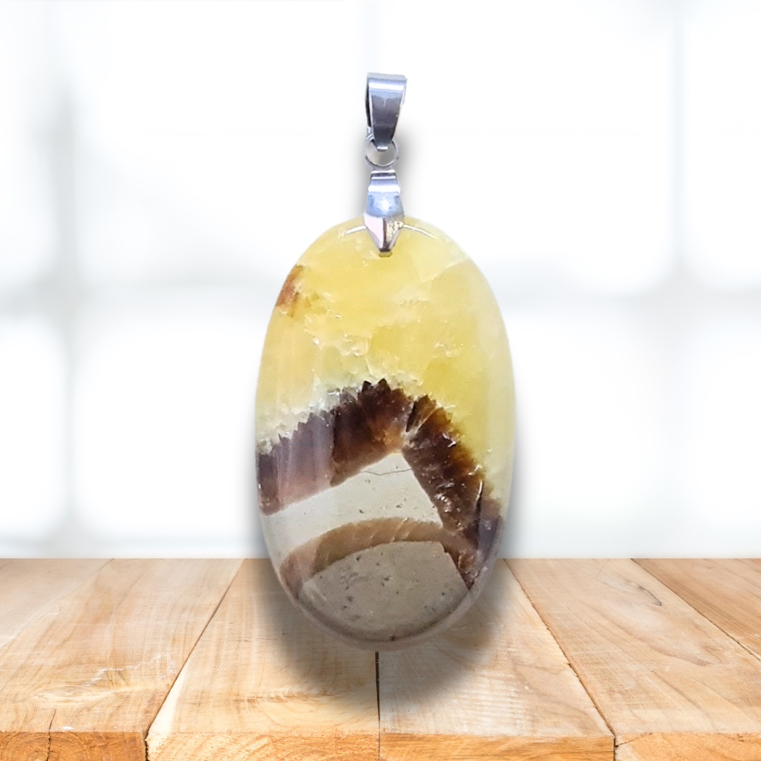 Pendentif en Septaria et Calcite jaune (PE2018) - ENAE Minéraux