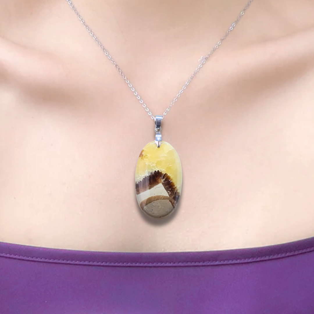 Pendentif en Septaria et Calcite jaune (PE2016) - ENAE Minéraux