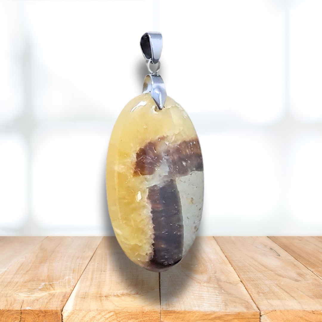 Pendentif en Septaria et Calcite jaune (PE2016) - ENAE Minéraux