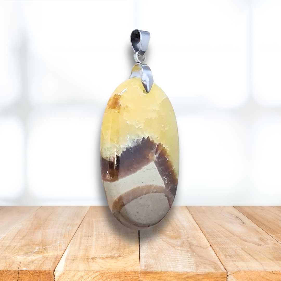 Pendentif en Septaria et Calcite jaune (PE2018) - ENAE Minéraux