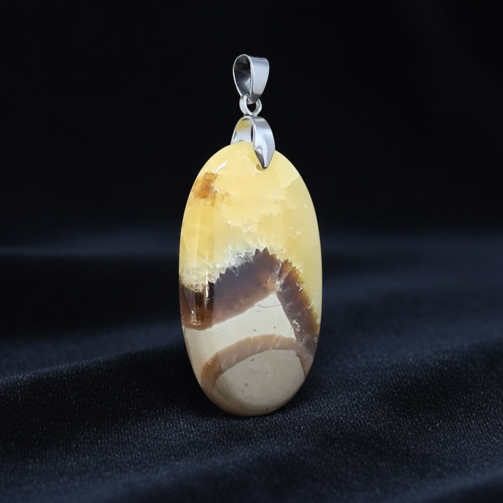 Pendentif en Septaria et Calcite jaune (PE2018)