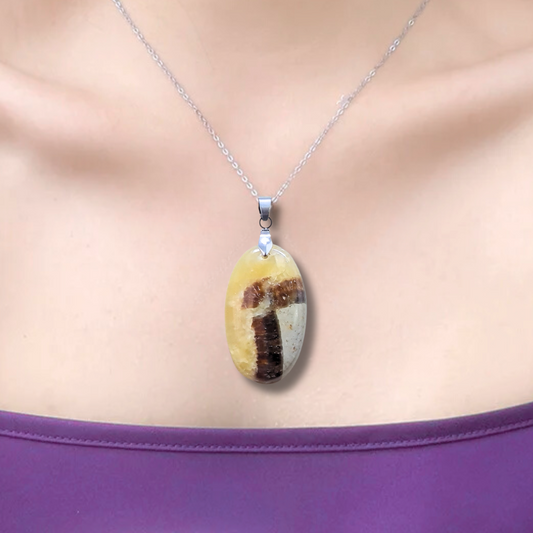 Pendentif en Septaria et Calcite jaune (PE2018) - ENAE Minéraux