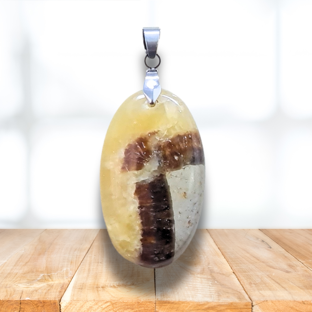 Pendentif en Septaria et Calcite jaune (PE2016) - ENAE Minéraux