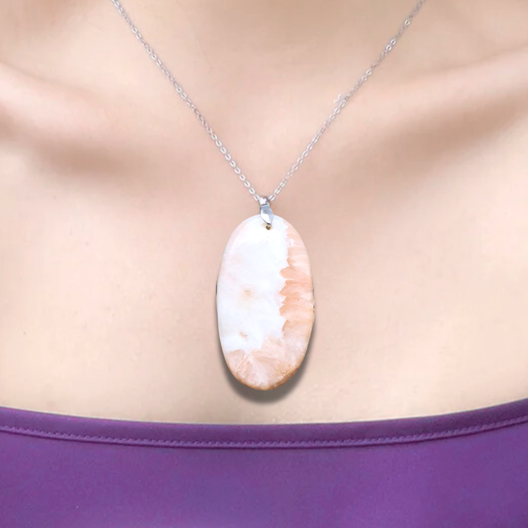 Pendentif en Scolécite et Stilbite (PE593) - ENAE Minéraux