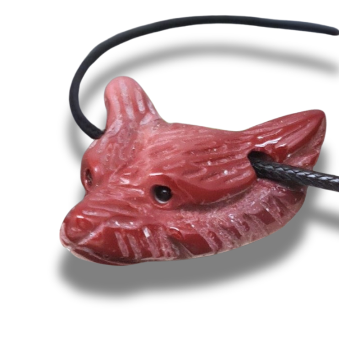 Pendentif Tête de loup en Jaspe Mookaïte (PE1100-11) - ENAE Minéraux