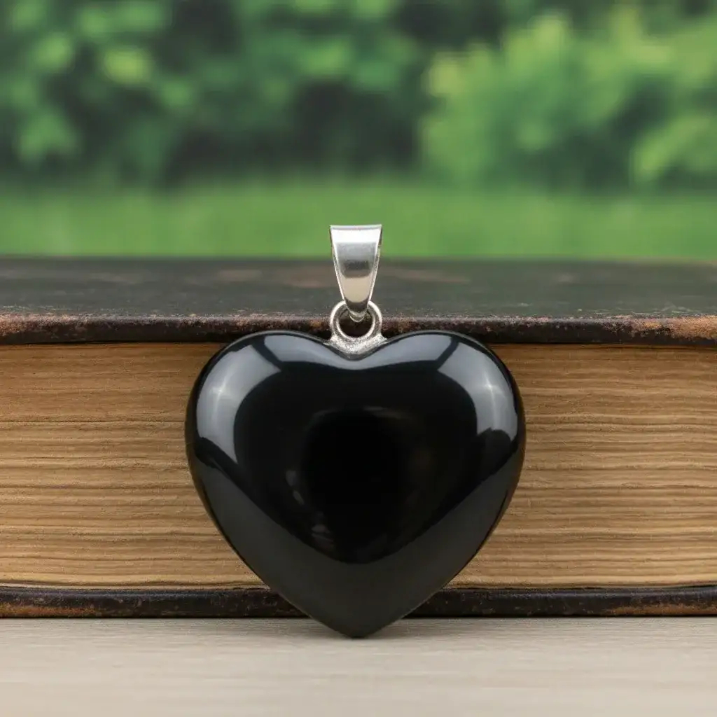 Pendentif cœur en Obsidienne noire (PE1986)
