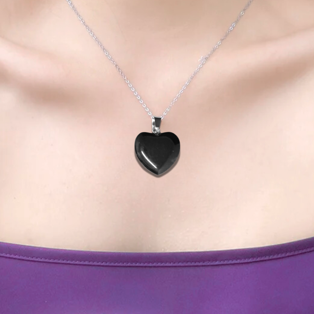 Pendentif cœur en Obsidienne noire (PE1986)