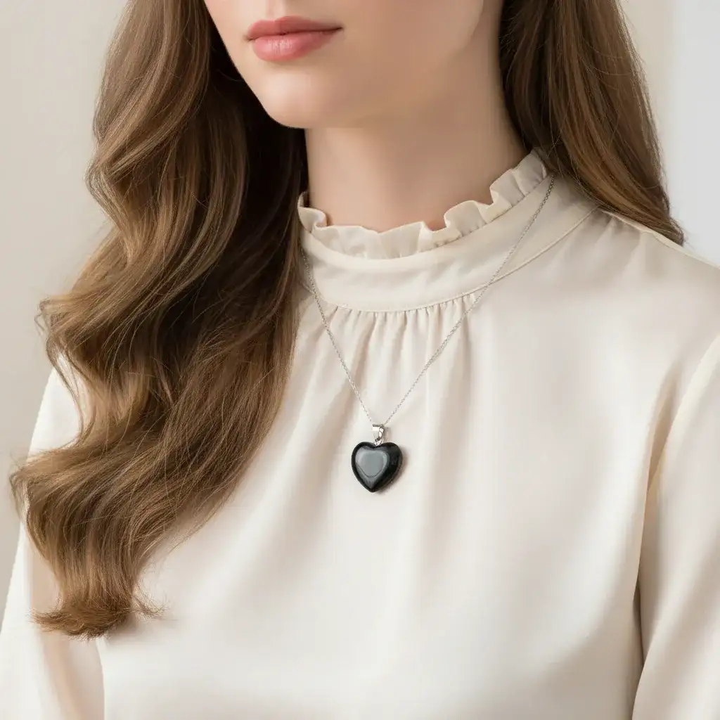 Pendentif cœur en Obsidienne noire (PE1986)