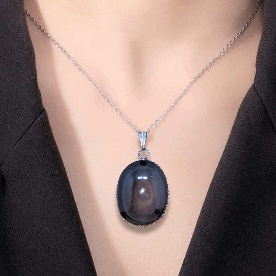 Pendentif serti en Obsidienne Œil Céleste (PE1862) - ENAE Minéraux