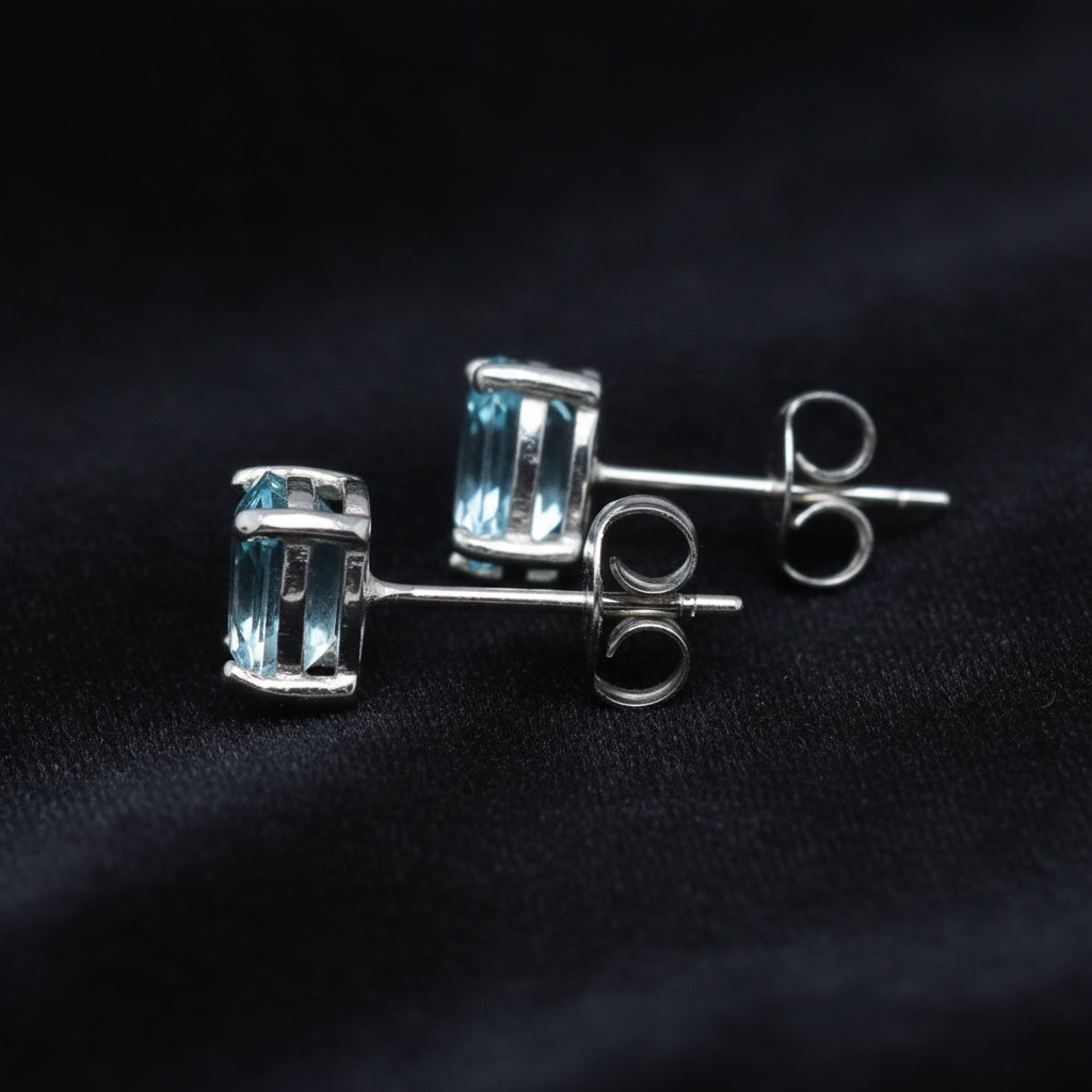 Puces d'oreilles en Topaze bleue (BO147-2)