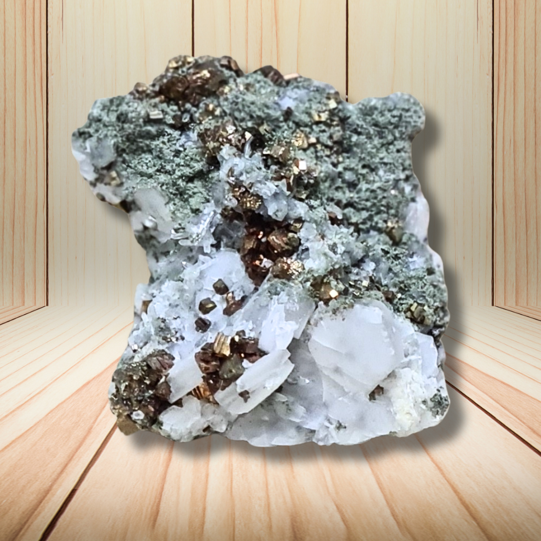 Quartz, Chlorite, Calcite et Pyrite bruts 43g (MB478) - ENAE Minéraux