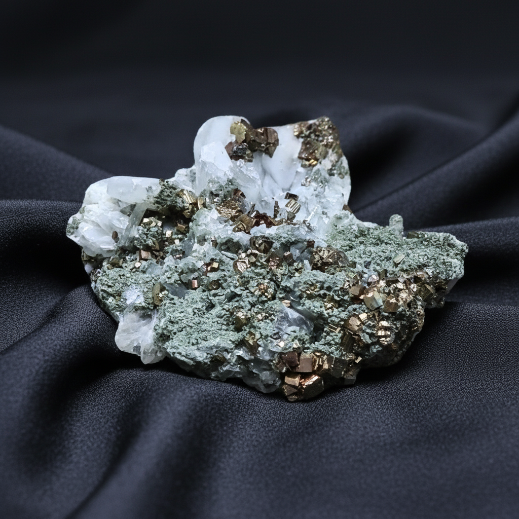 Quartz, Chlorite, Calcite et Pyrite bruts 43g (MB478) - ENAE Minéraux