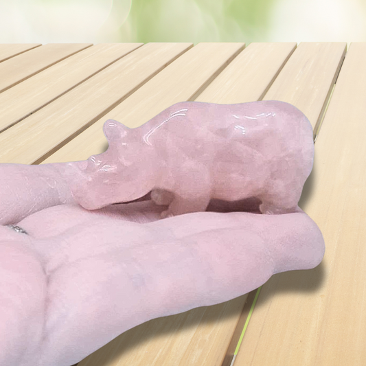 Rhinocéros en Quartz rose 26g (PRGFL644) - ENAE Minéraux