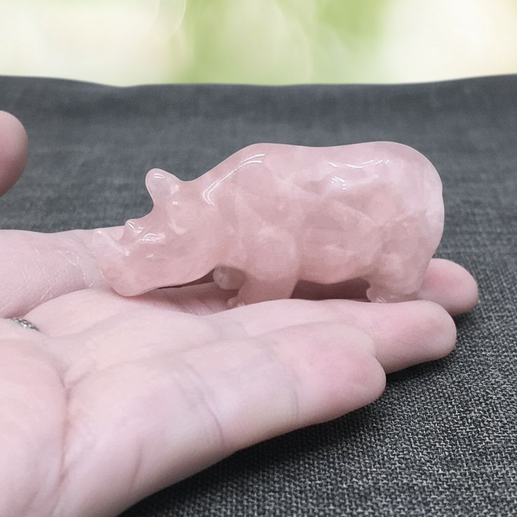 Rhinocéros en Quartz rose 26g (PRGFL644)
