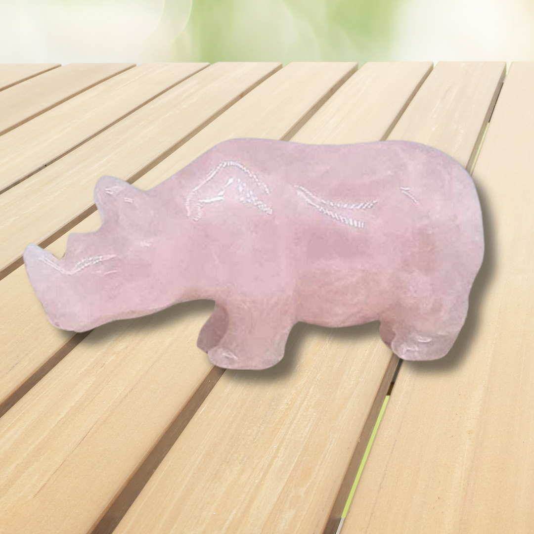 Rhinocéros en Quartz rose 26g (PRGFL644) - ENAE Minéraux