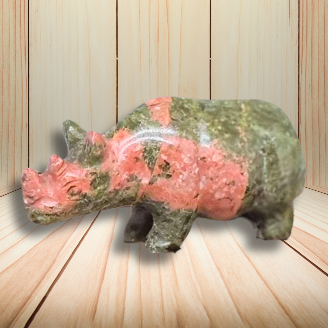 Rhinocéros en Unakite 29g (PRGFL645) - ENAE Minéraux