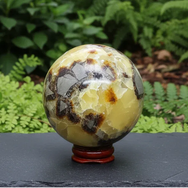 Sphère en Septaria et Calcite jaune 469g (PRGFL372 - 3)