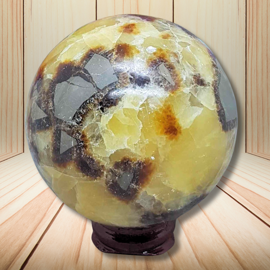 Sphère en Septaria et Calcite jaune 469g (PRGFL372-3) - ENAE Minéraux