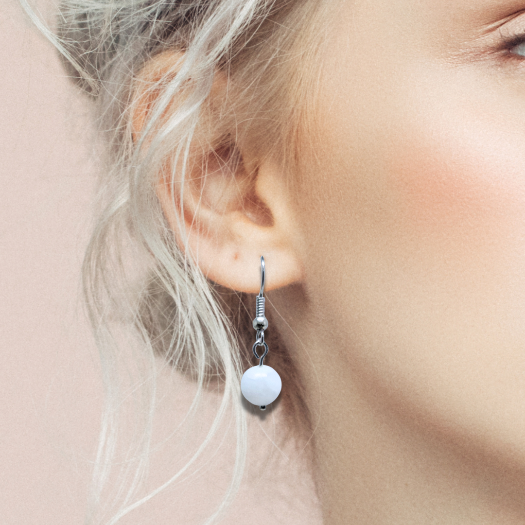 Boucles d'Oreilles en Célestine blanche (BO234)