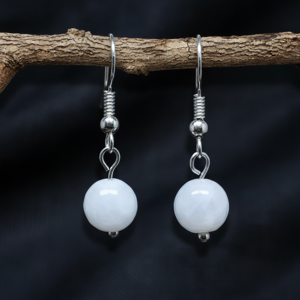 Boucles d'Oreilles en Célestine blanche (BO235)