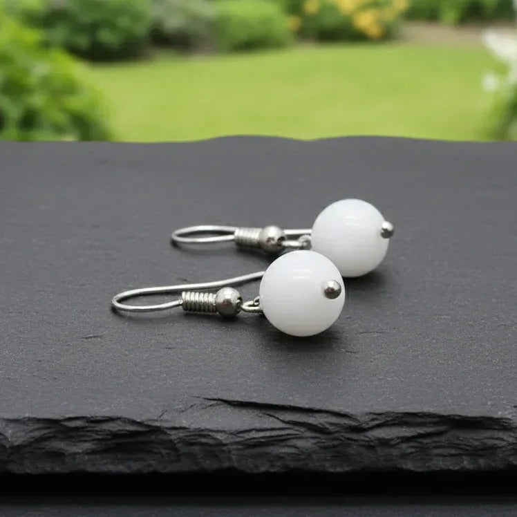 Boucles d'Oreilles en Célestine blanche (BO235)