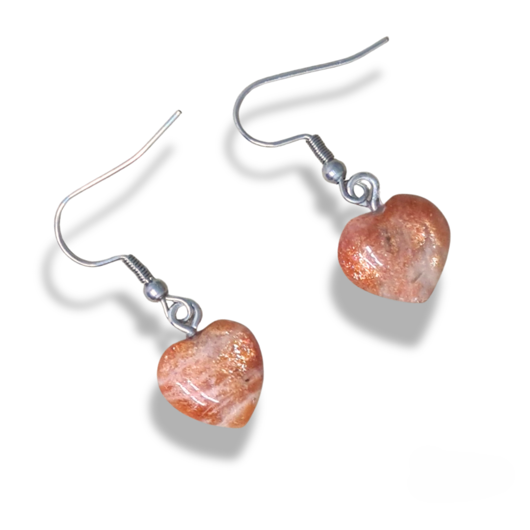 Boucles d'oreilles cœur en Pierre de Soleil (BO137) - ENAE Minéraux