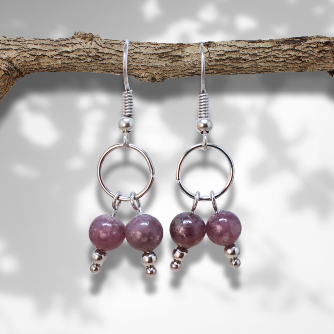 Boucles d'oreilles en Lépidolite (BO236) - ENAE Minéraux