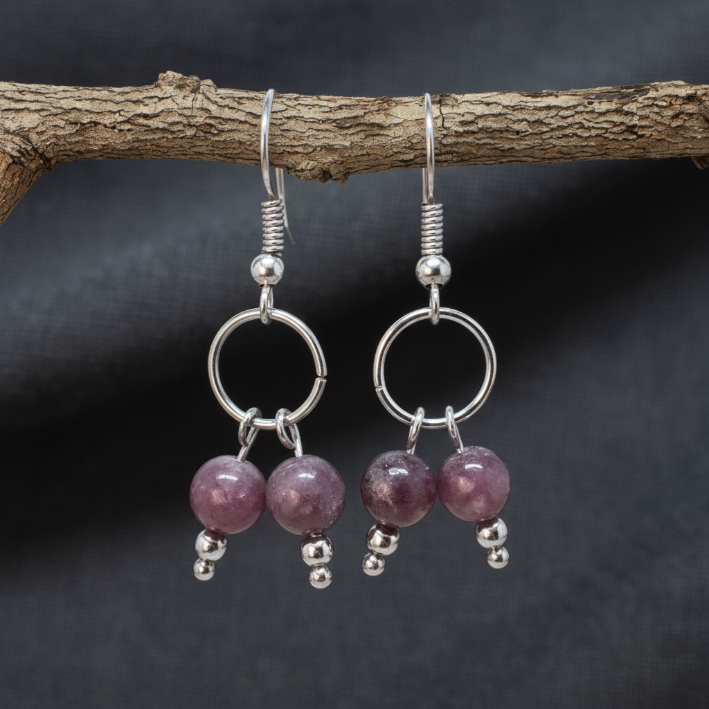 Boucles d'oreilles en Lépidolite (BO236)