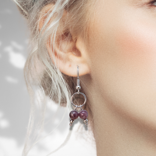 Boucles d'oreilles en Lépidolite (BO236) - ENAE Minéraux
