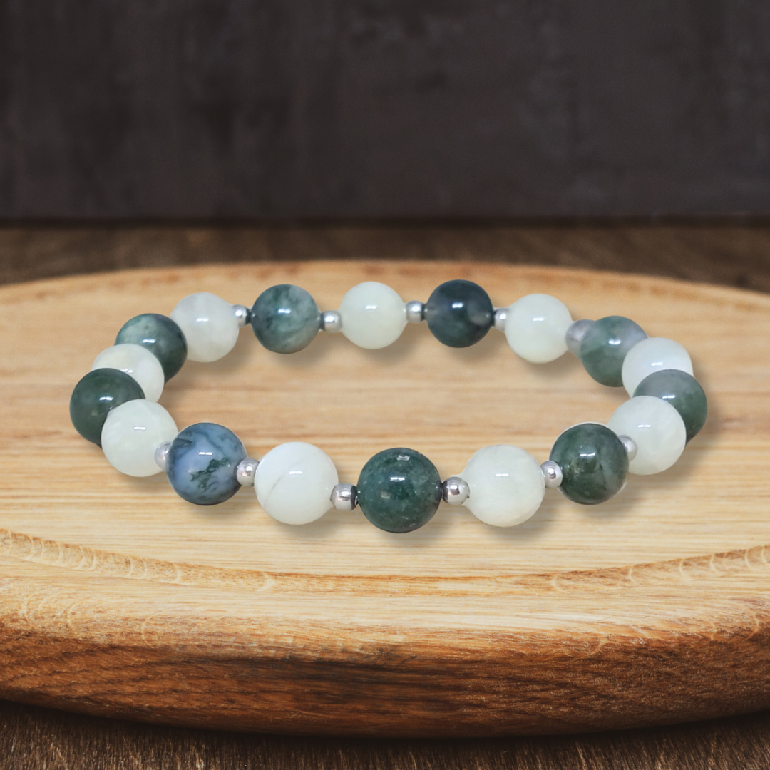 Bracelet en Agate mousse et Pierre de Lune blanche - ENAE Minéraux