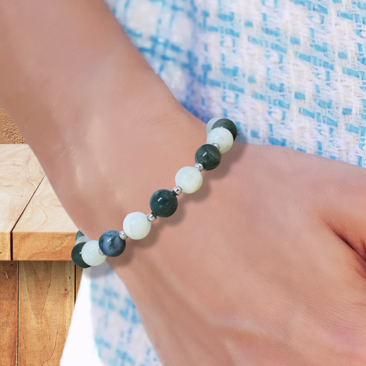 Bracelet en Agate mousse et Pierre de Lune blanche - ENAE Minéraux