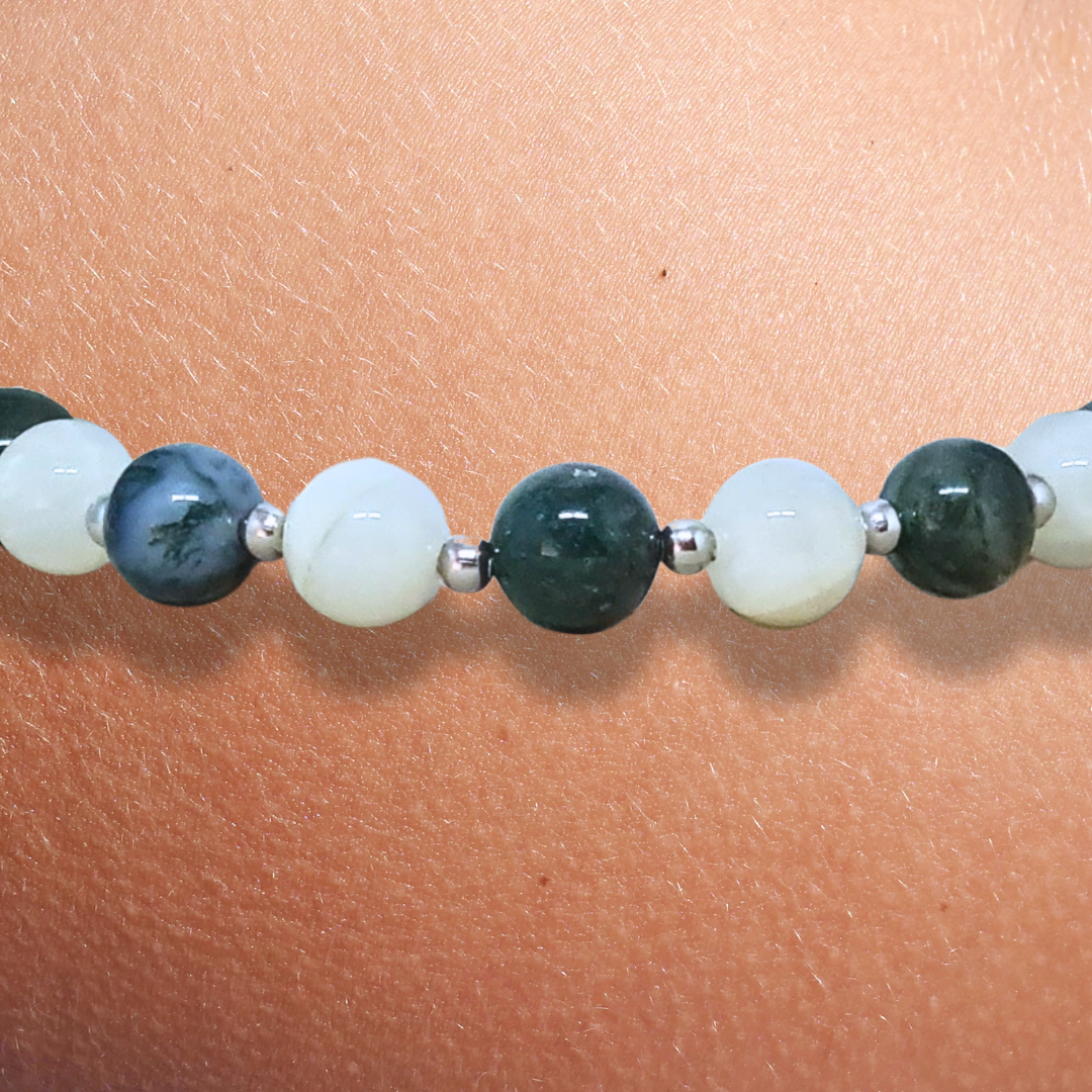 Bracelet en Agate mousse et Pierre de Lune blanche - ENAE Minéraux