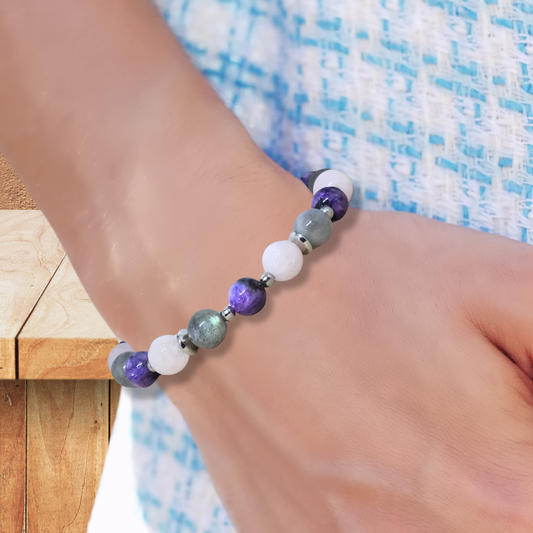 Bracelet en Charoïte, Morganite et Labradorite