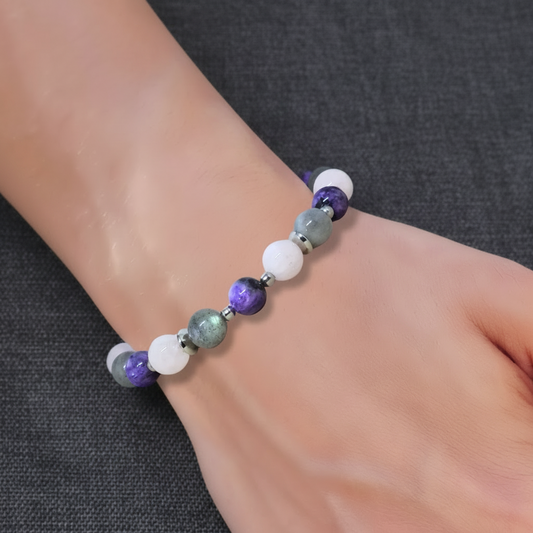 Bracelet en Charoïte, Morganite et Labradorite