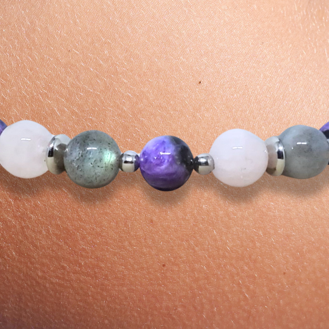 Bracelet en Charoïte, Morganite et Labradorite