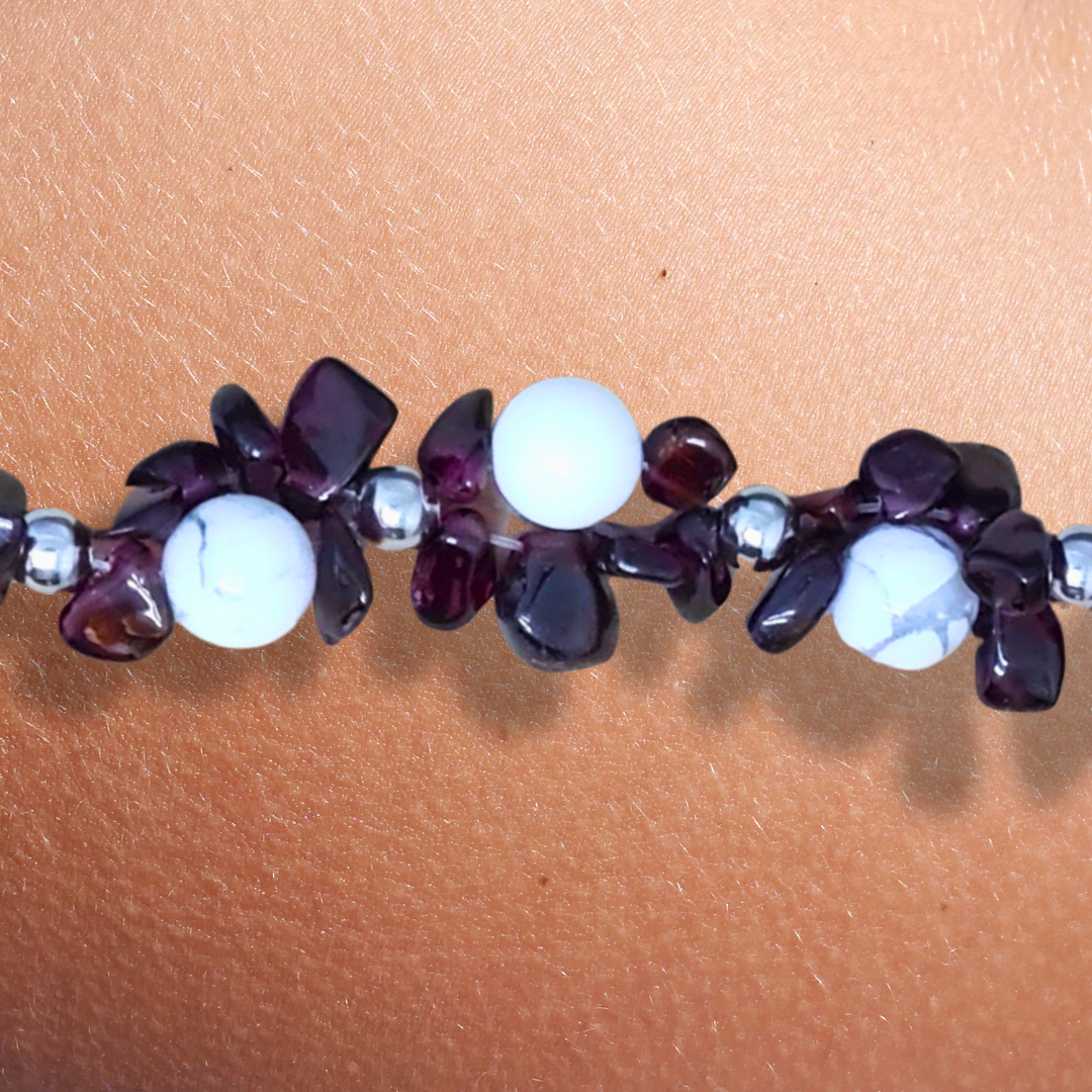 Bracelet tissé en Howlite et Grenat