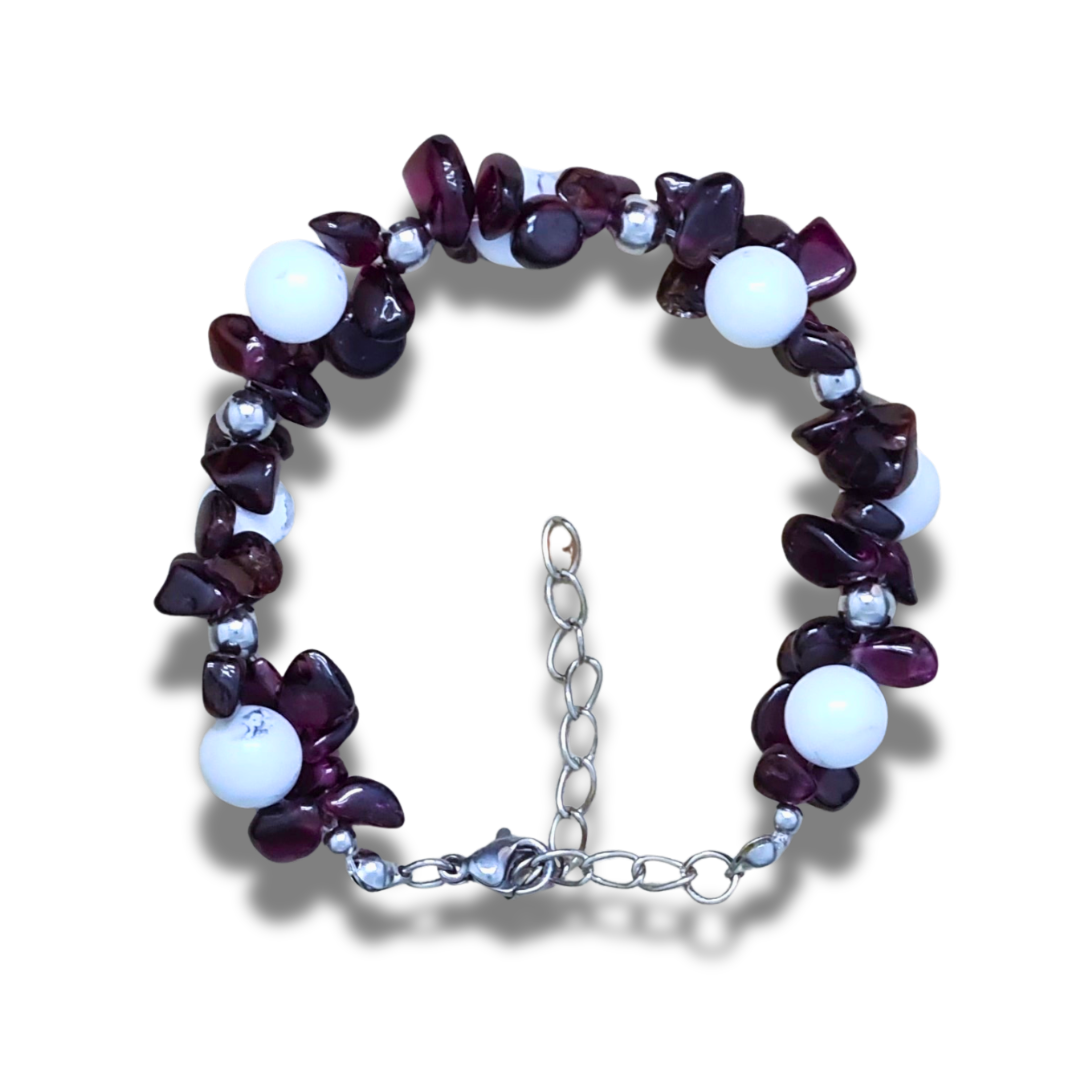 Bracelet tissé en Howlite et Grenat - ENAE Minéraux