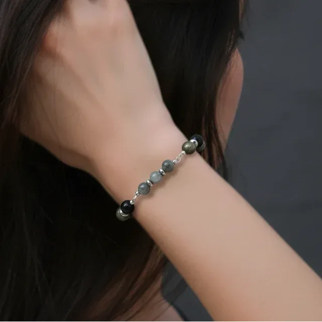 Bracelet en perles de Labradorite, Obsidienne Œil céleste et Pyrite
