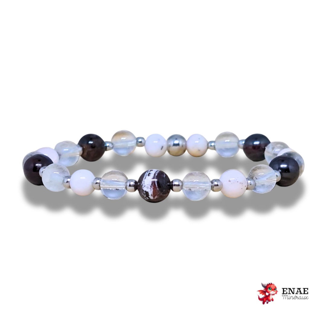 Bracelet en Sugilite, Opale rose et Cristal de Roche - ENAE Minéraux