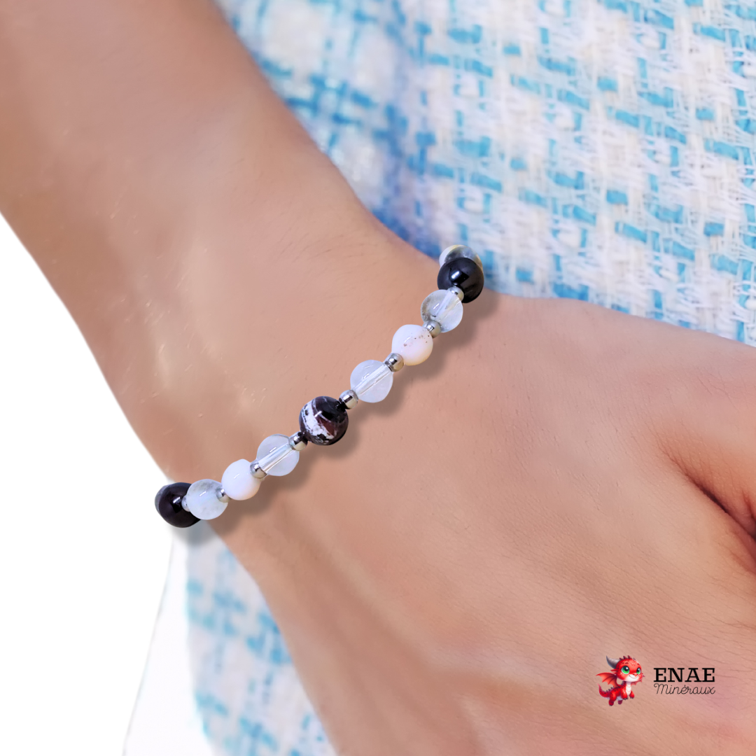 Bracelet en Sugilite, Opale rose et Cristal de Roche - ENAE Minéraux
