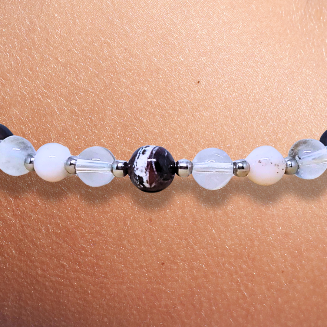 Bracelet en Sugilite, Opale rose et Cristal de Roche