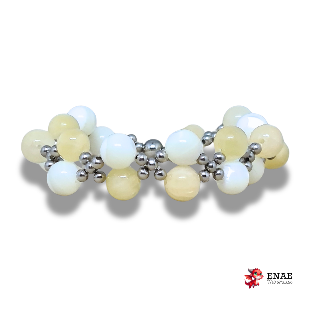 Bracelet tissé en Calcite jaune et Nacre