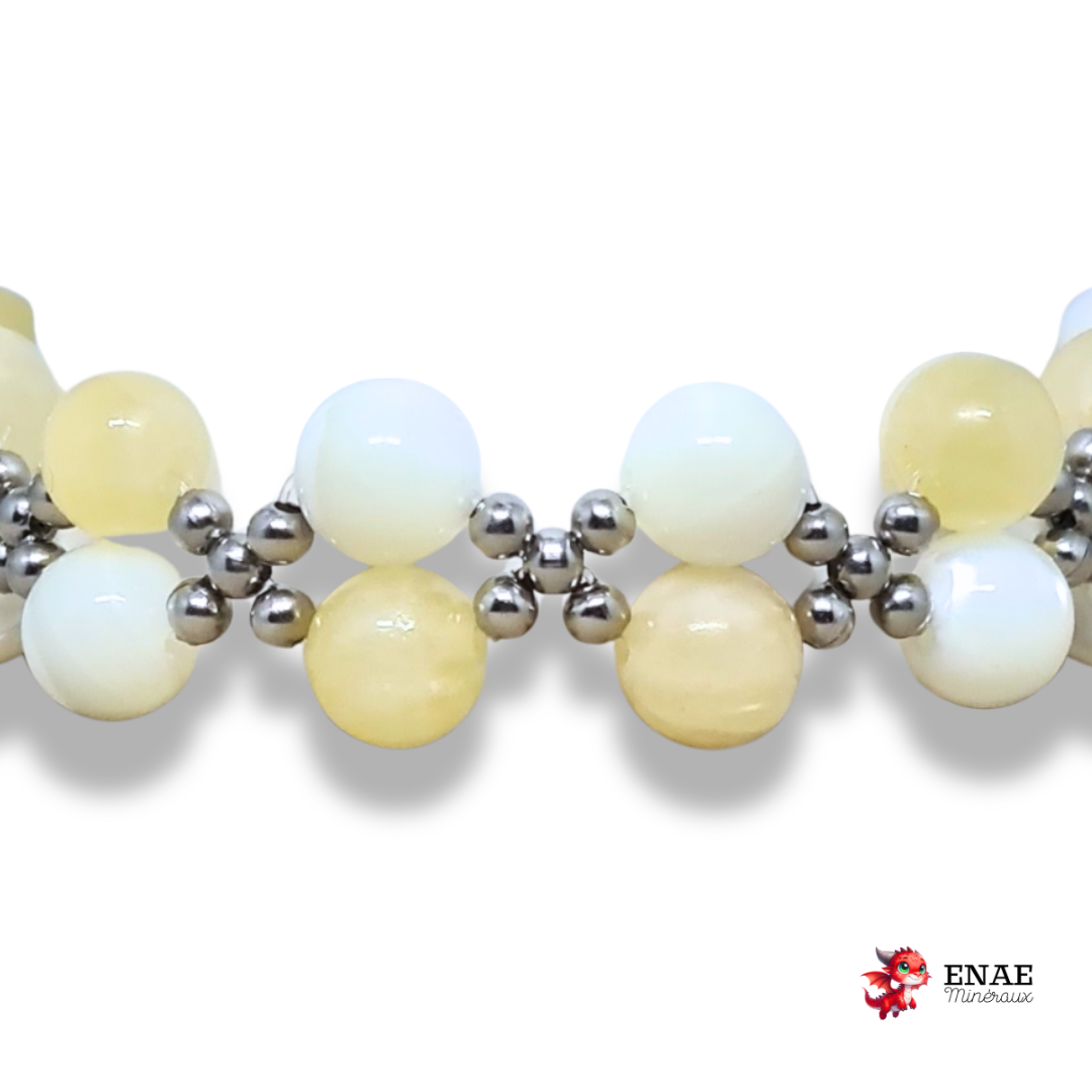 Bracelet tissé en Calcite jaune et Nacre