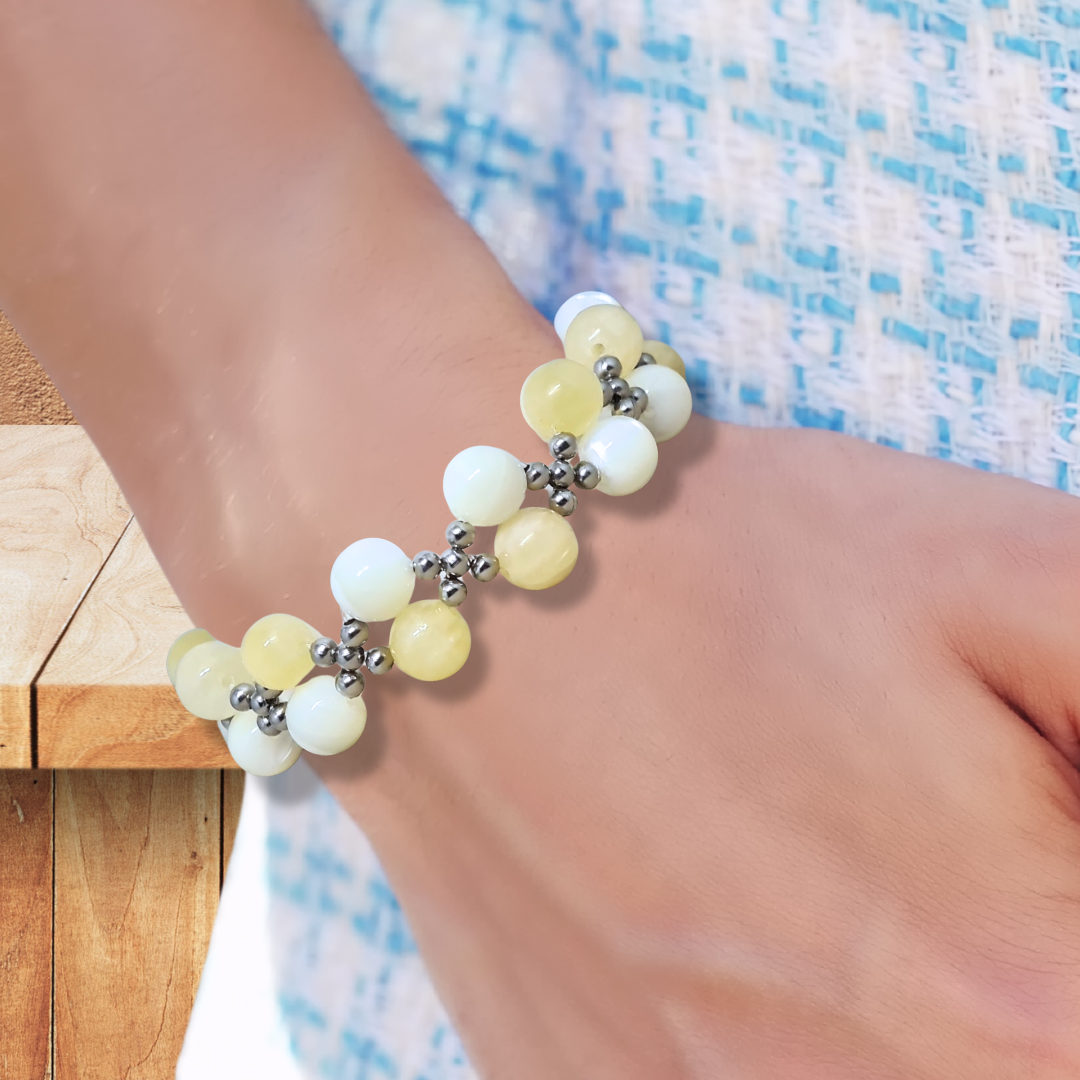 Bracelet tissé en Calcite jaune et Nacre