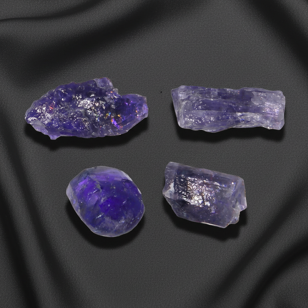 Lot de 4 Scapolite violettes brutes (MB567) - ENAE Minéraux